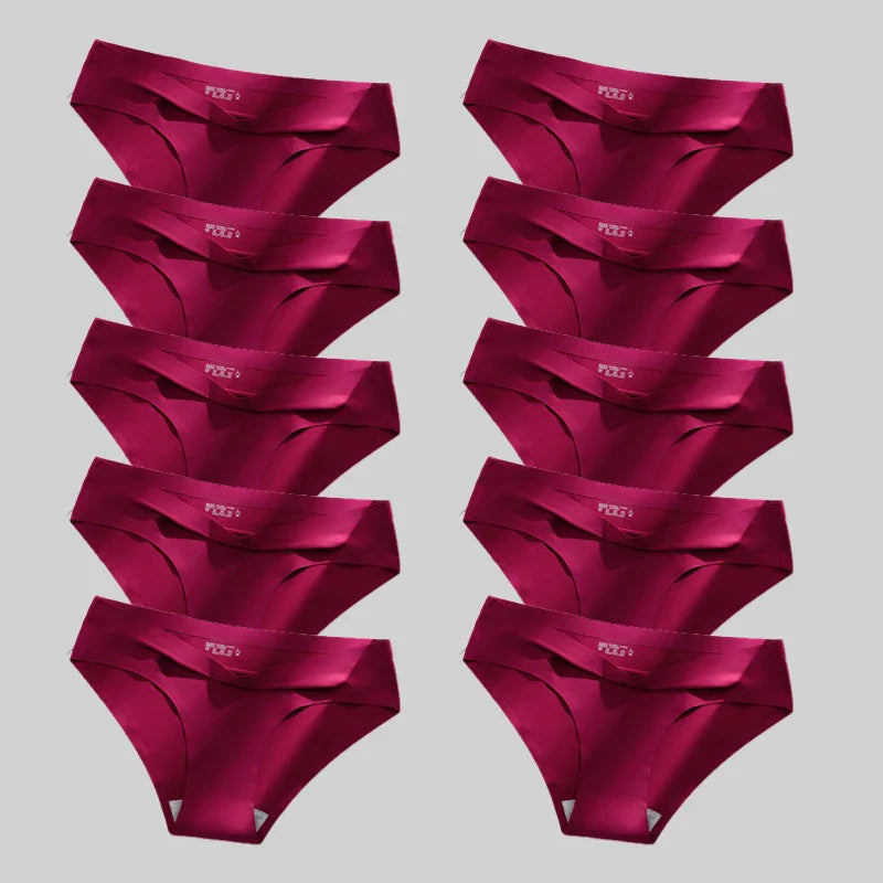 10PCS/Set Seamless women's Comfortable Underwear Silk Satin Breathable