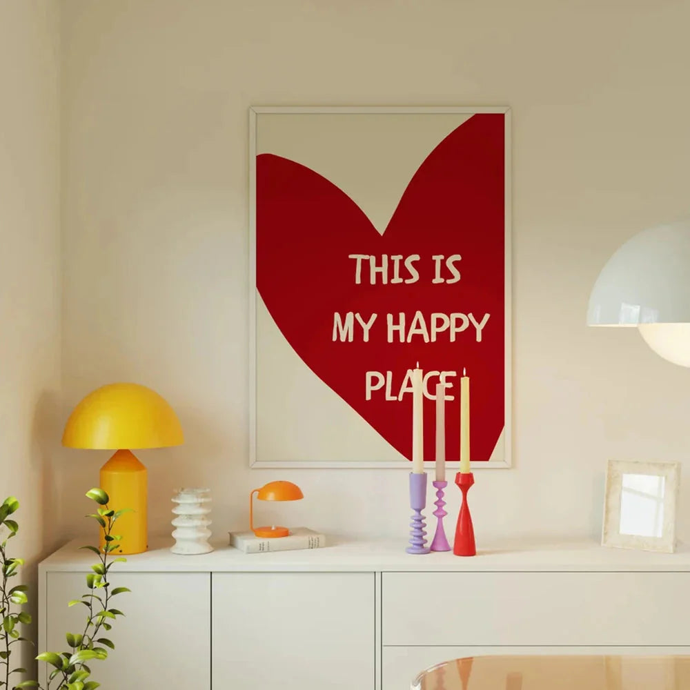 Red Heart Canvas Wall Art – Happy Place Poster Print