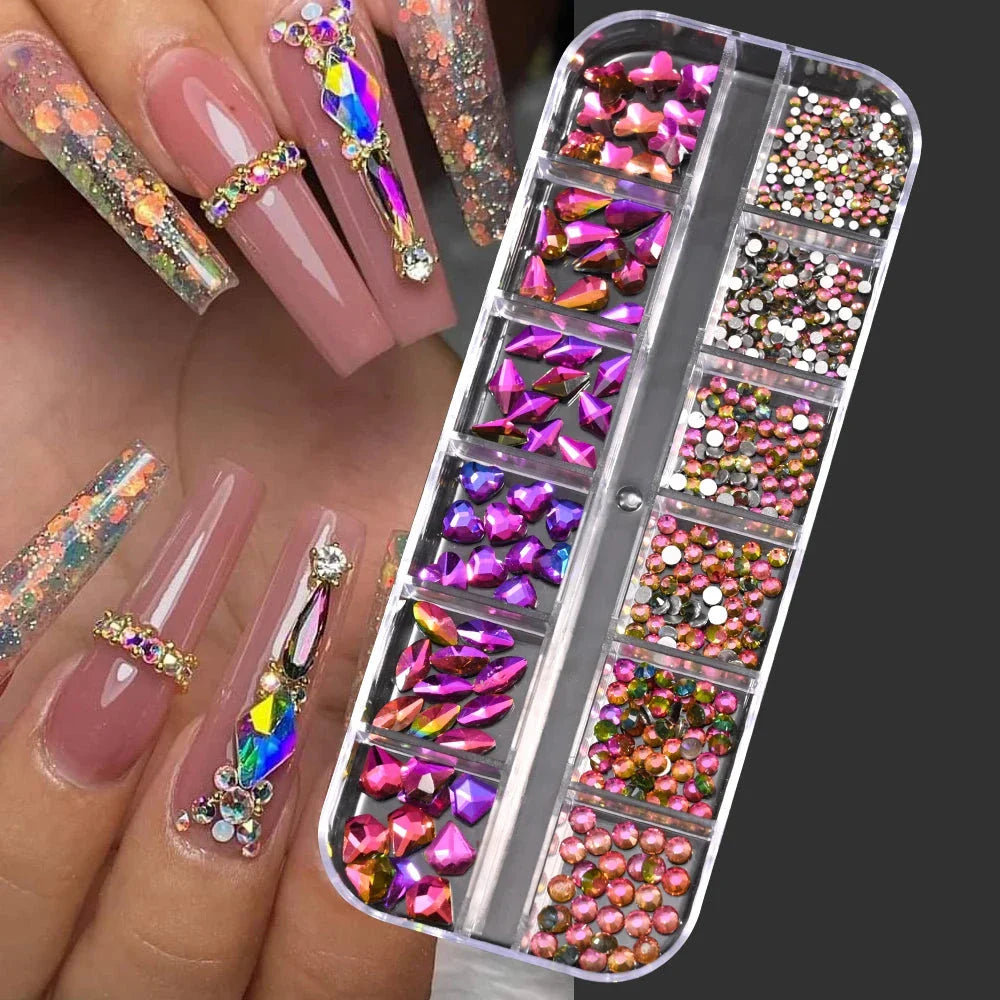 100/50cm Luxury Crystal Chain Nail Charms - 1.5/2mm Clear & AB Diamond Nail Art Decoration
