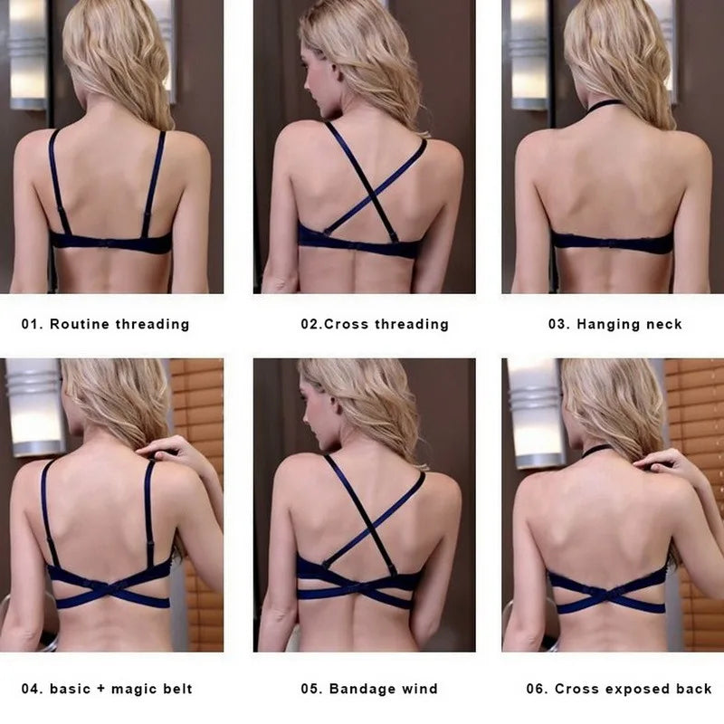 Women Push Up Bra Backless Low Cut Sexy Plunge Brassiere Open Back U-Shape Seamless