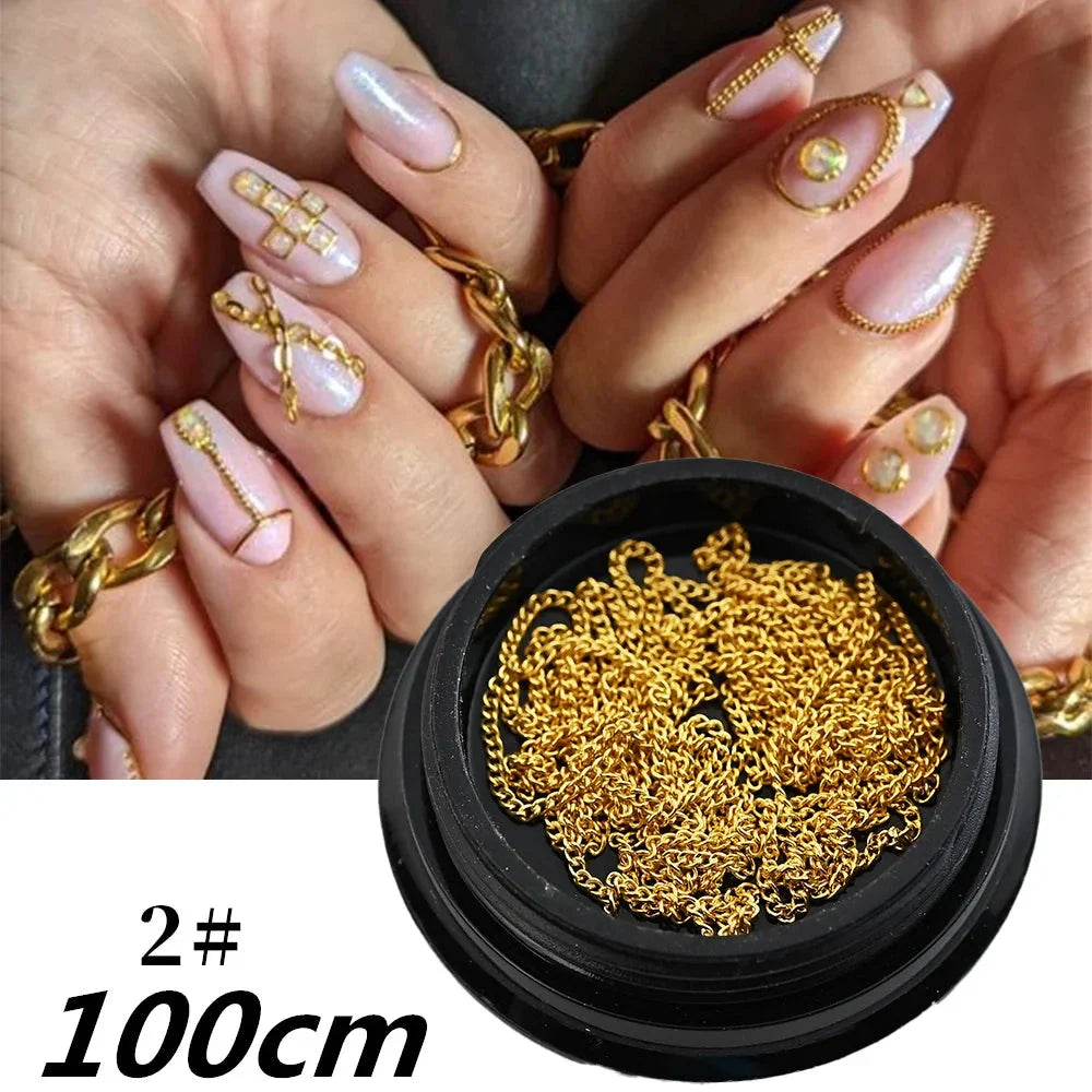100/50cm Luxury Crystal Chain Nail Charms - 1.5/2mm Clear & AB Diamond Nail Art Decoration