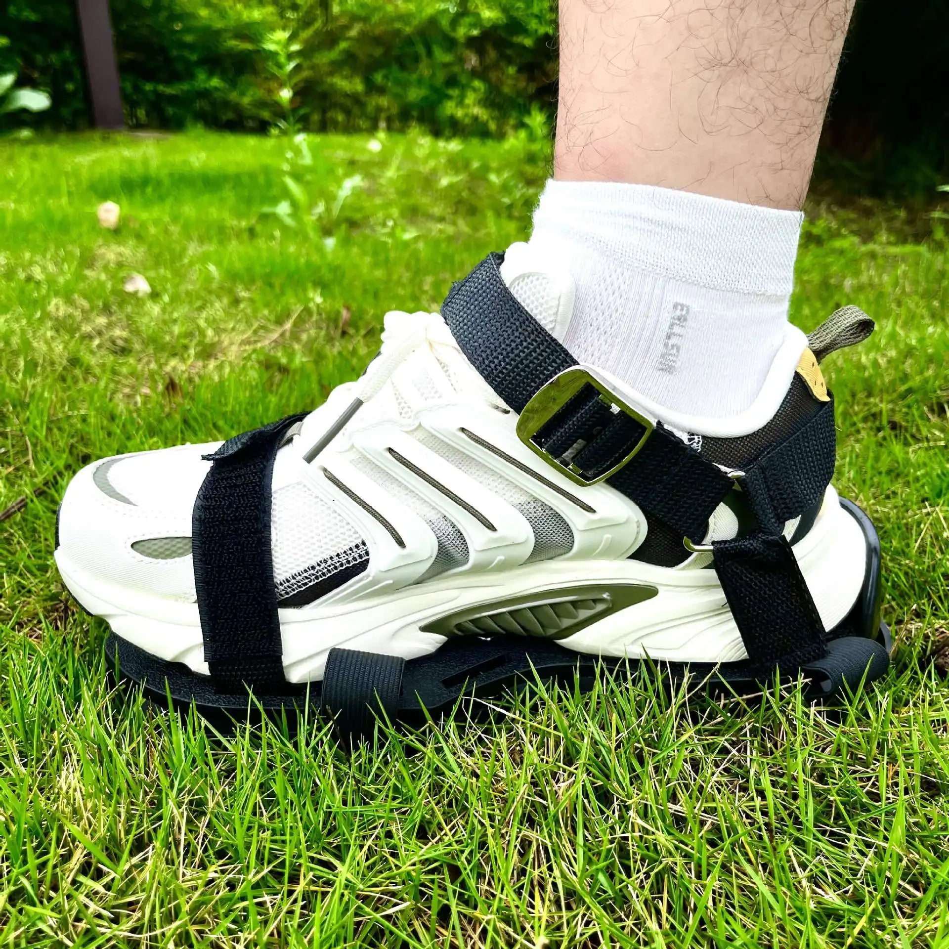 Lawn Aerator Shoes for Grass Layer with Spiked Bottom Spring Base Adjustable Strap with Hook Loop Strap for Yard Lawn Garden Use
