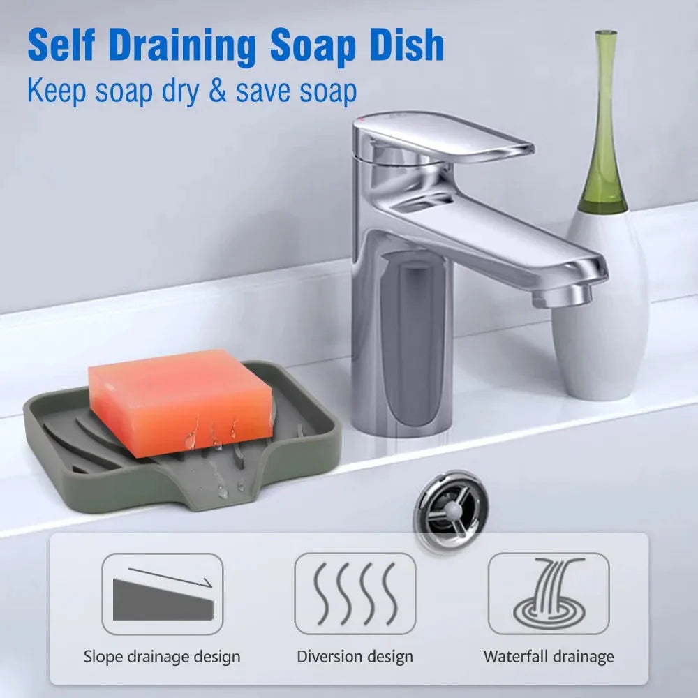 Silicone Drain Soap Dish - Anti-Slip Sink Tray for Kitchen & Bathroom