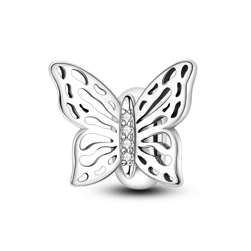 100% 925 Sterling Silver Rainbow Zircon Butterfly Dragon Silicone Stopper Charms - Colorful Beads for DIY Bracelets, Customizable Jewelry for All Occasions