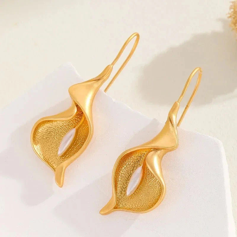 Blooming Flower Hook Earrings – Gold & Silver Dangle Jewelry for Women