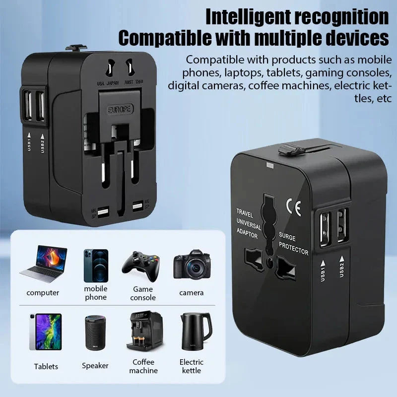 Global Universal Travel Adapter with USB Ports – Worldwide Power Plug Converter with Child Safety Lock