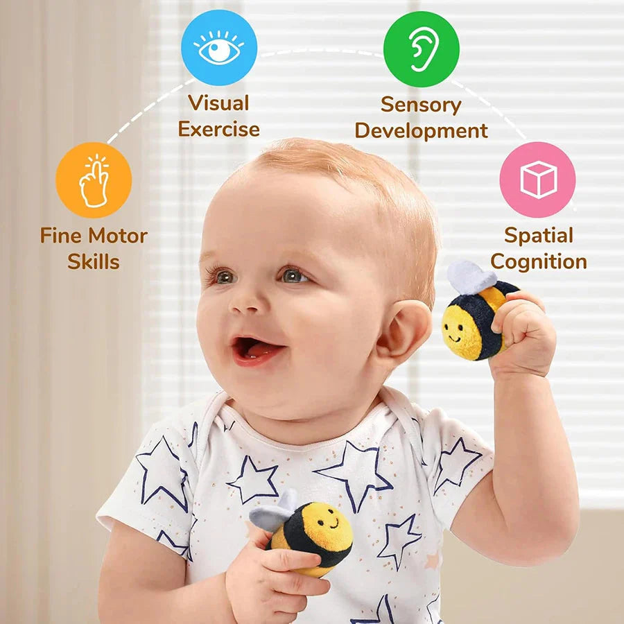 Soft Baby Beehive Toy with 5 Sensory Rattles for 6-12 Months