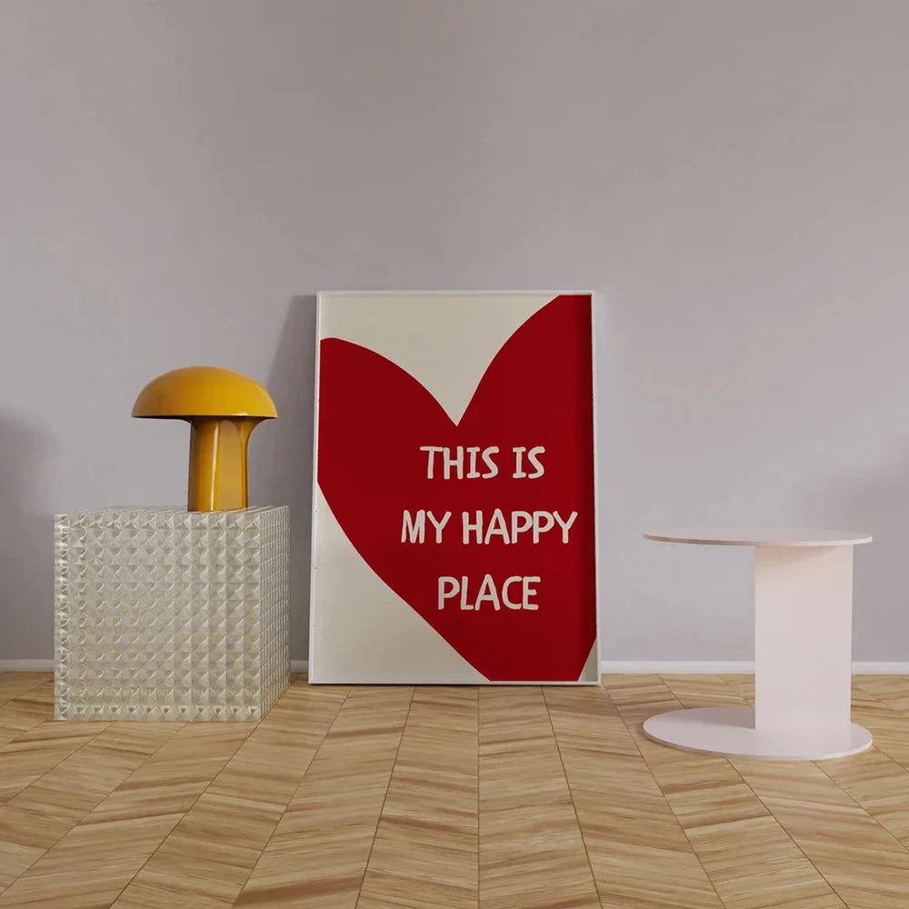 Red Heart Canvas Wall Art – Happy Place Poster Print