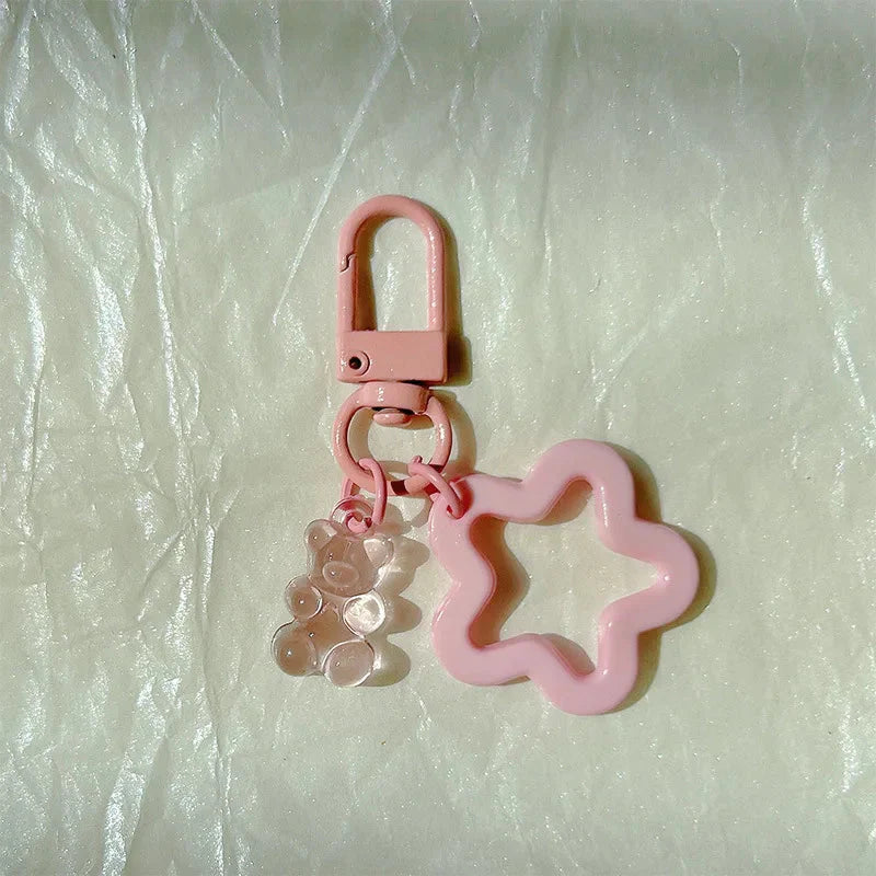10pcs Metal Keyrings Buckle With Stars Bear Pendant Colored Keychain For Diy Jewelry Making Key Ring Accessories Wholesale