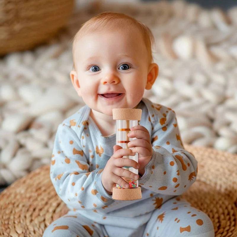 Montessori Baby Rain Stick Rainbow Hourglass Music Rattle Toy
