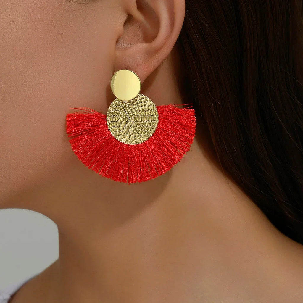 Bohemian Tassel Earrings – White Fringe Dangle Statement Jewelry for Women
