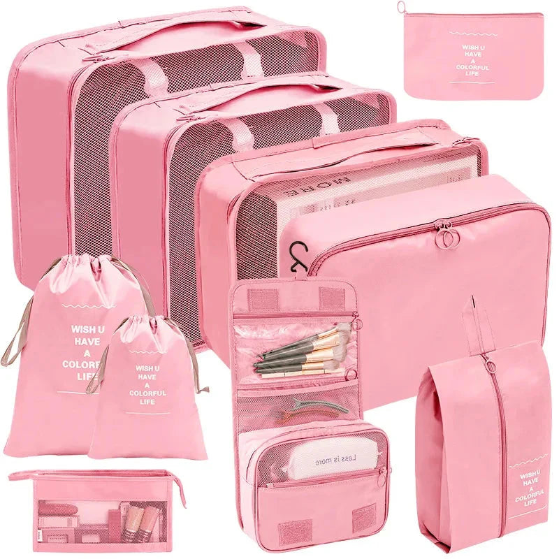 7/8/9/10 Pcs Travel Organizer Packing Cubes – Lightweight Polyester Luggage Storage Bags for Clothes, Shoes, and Accessories