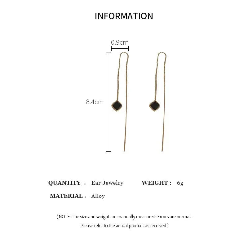 Geometric Square Tassel Drop Earrings – Gold Korean Fashion Jewelry