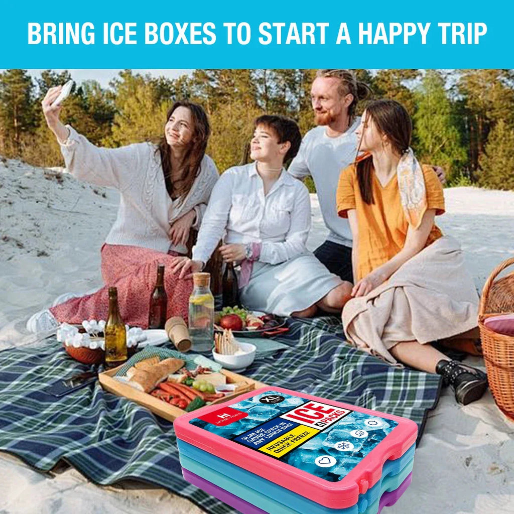 Slim Reusable Ice Packs for Lunch Box – Long-Lasting Freezer Cool Packs for Lunch Bags & Coolers (Set of 4)