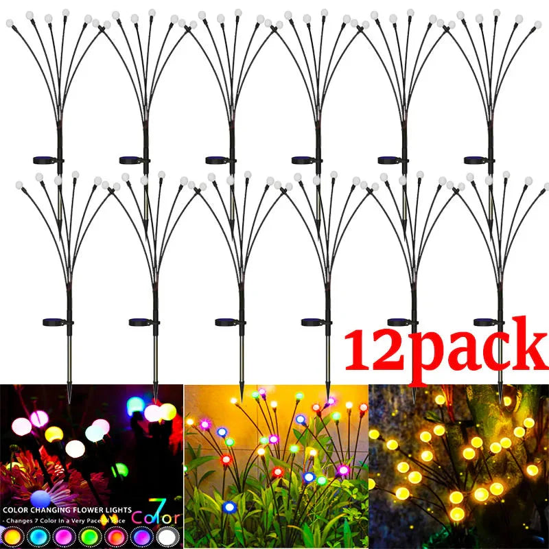 12Pack Solar LED Starburst Firefly Lights – IP66 Waterproof Garden & Lawn Decoration