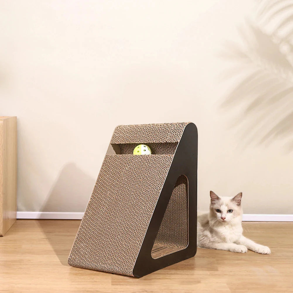 2-in-1 Cat Scratcher Triangle Toy with Spinning Balls – Sturdy Corrugated Cardboard Anti-Scratch Board for Stress Relief & Indoor Play