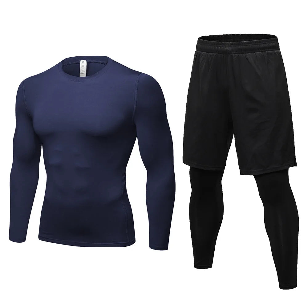 Men Compression Sport Suit Long Sleeve Gym Running Set Fitness Tracksuit Jogging Training Set Sweatsuit