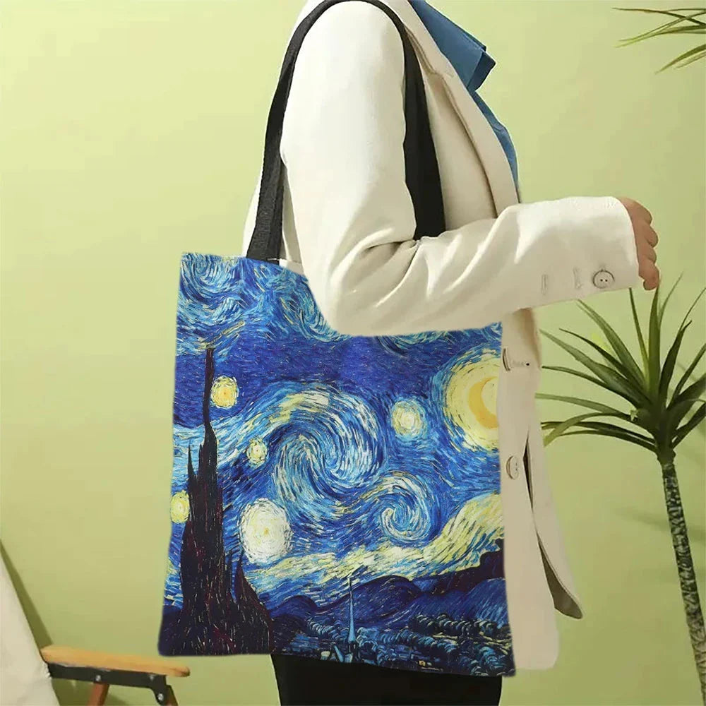 Van Gogh Canvas Bag – Starry Night & Sunflower Oil Painting Handbag