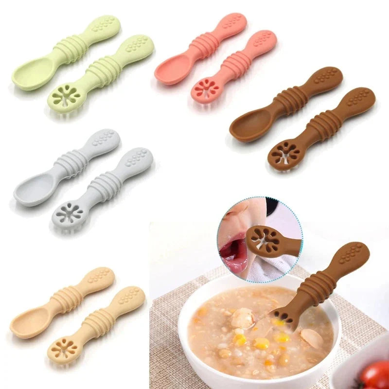 Silicone Baby Sucker Plate & Rice Spoon Set Cute Cartoon Tableware