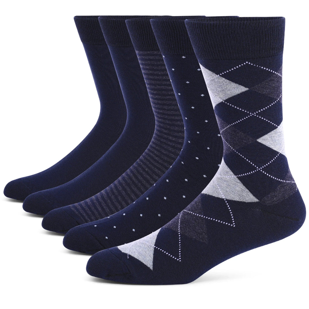 5 Pairs Men's Dress Socks High Quality Combed Cool Breathable Cotton Crew Socks Plus Size