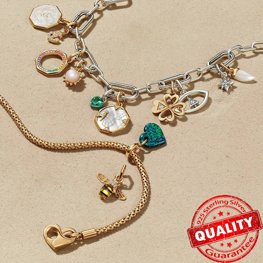 Sparkling Star Mini Dangle Charm - 925 Sterling Silver Green Heart Charm for Me Bracelet, Zircon & Crystal Accent, Customizable Girl Party Jewelry