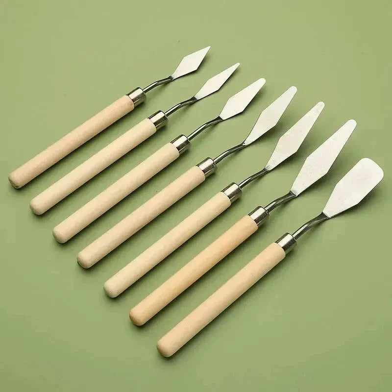 7Pcs Stainless Steel Palette Knife Set - Mixing, Scraping, and Painting Tools for Artists