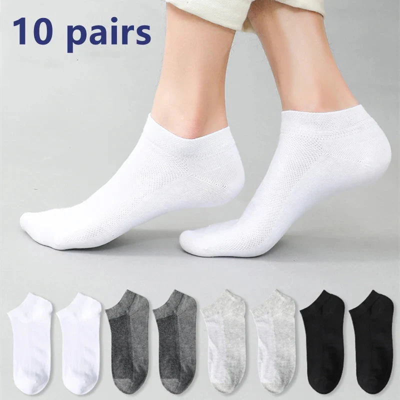 10PCS Men’s Mid-Calf Cotton Socks – Solid Color, Versatile for All Seasons