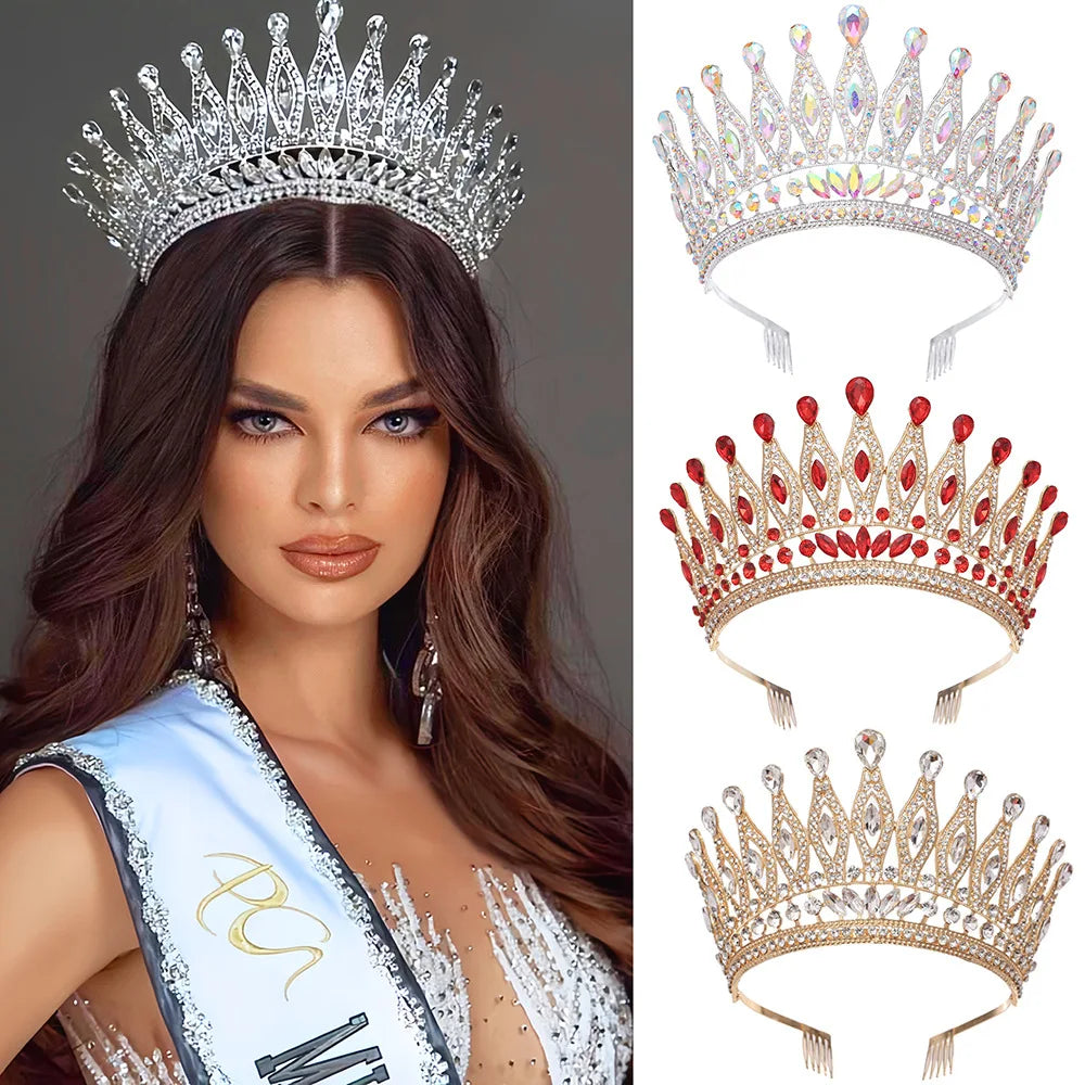 Baroque Large Crystal Crows Tiaras Diadem Comb For Bridal Wedding Party