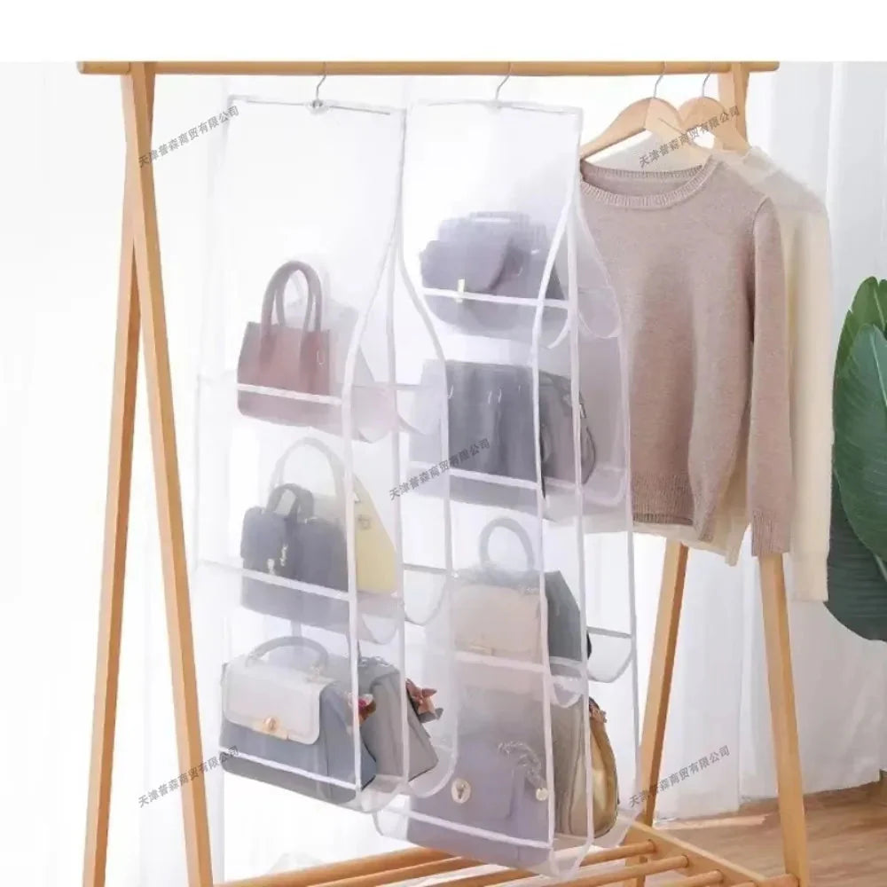 Hanging Closet Organizer Bag - Eco-Friendly 3D Transparent Storage for Tote Bags & Purses