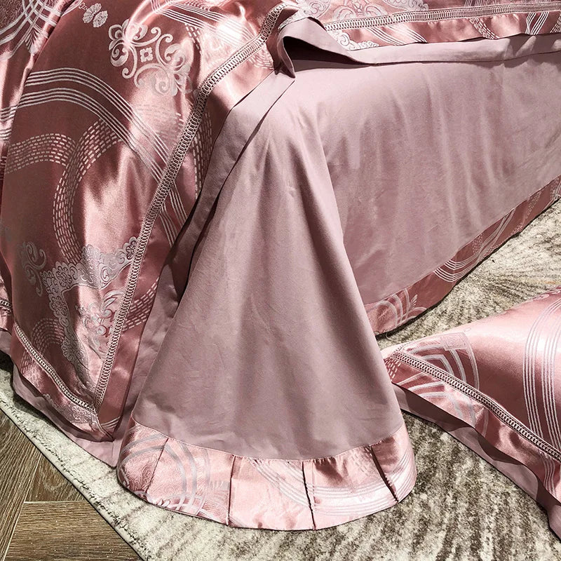 Soft Satin Jacquard Cotton Bedding Set, Luxury Duvet Cover, Blue, Gold, Gray, Queen, King Bed Sheet, Pillowcases, Home Textiles