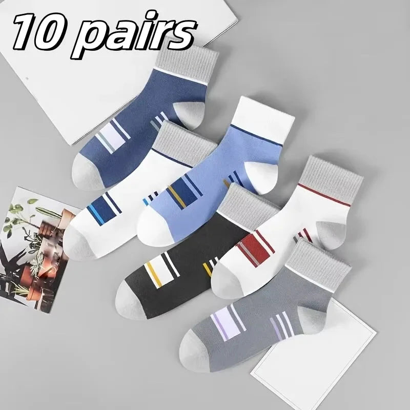 10PCS Men’s Mid-Calf Cotton Socks – Solid Color, Versatile for All Seasons