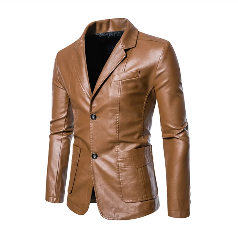 Men's Business Casual Leather Jacket Coats Large Size 5XL Slim Fit