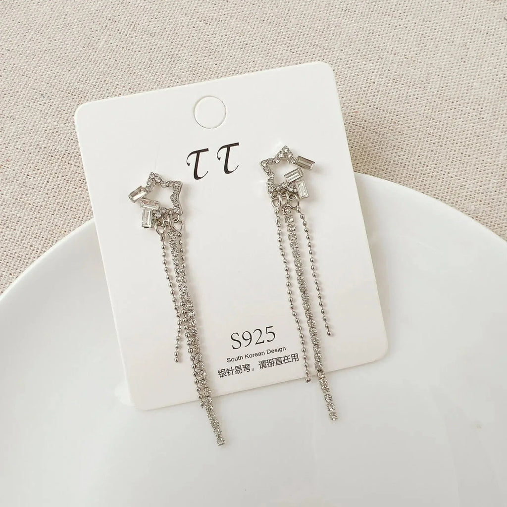 2024 Stars Tassel Earrings – Korean Rhinestone Drop Earrings for Women