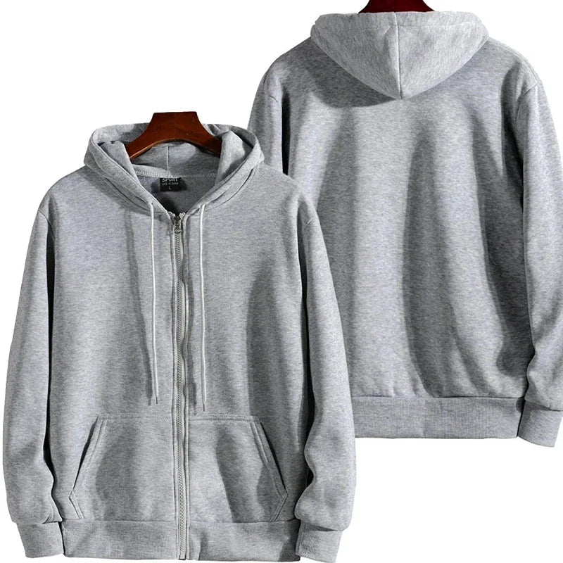 Men’s Casual Zipper Hoodie – Autumn Winter Long Sleeve Hooded Sweatshirt for Daily Wear & Sports