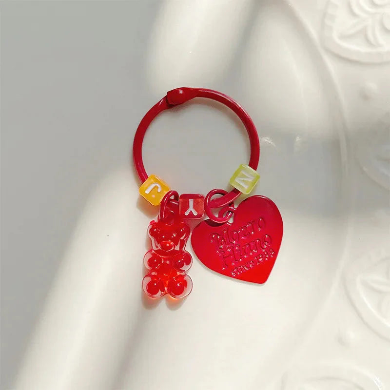 10pcs Metal Keyrings Buckle With Stars Bear Pendant Colored Keychain For Diy Jewelry Making Key Ring Accessories Wholesale