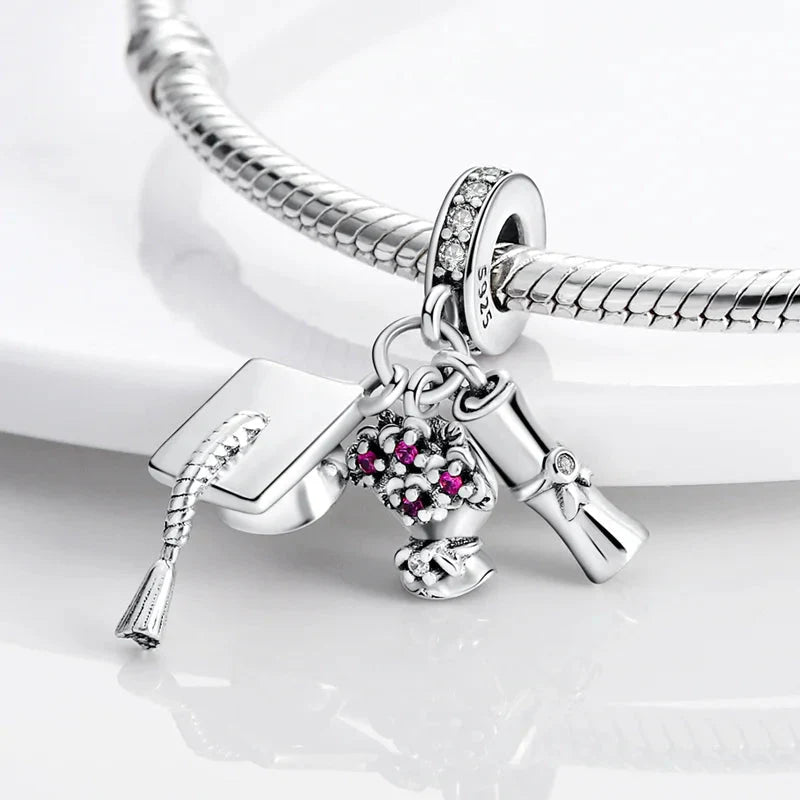 925 Sterling Silver Pink Butterfly & Luminous Firefly Charm – Dangle Bead for Bracelet or Necklace | Elegant DIY Jewelry Gift for Women