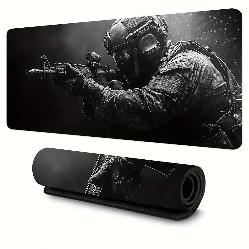 Tactical Soldier XXL Gaming Mouse Pad – Non-Slip Rubber Desk Mat with Stitched Edges & Lycra Surface for FPS Gamers