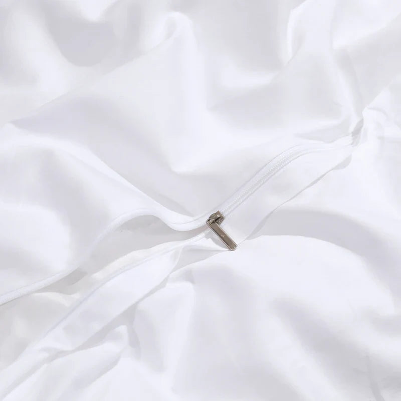 European Luxury White Egyptian Cotton Gold Embroidery Bedding Set Quilt Cover Fitted Bed Sheet Pillowcases Solid Home Textiles