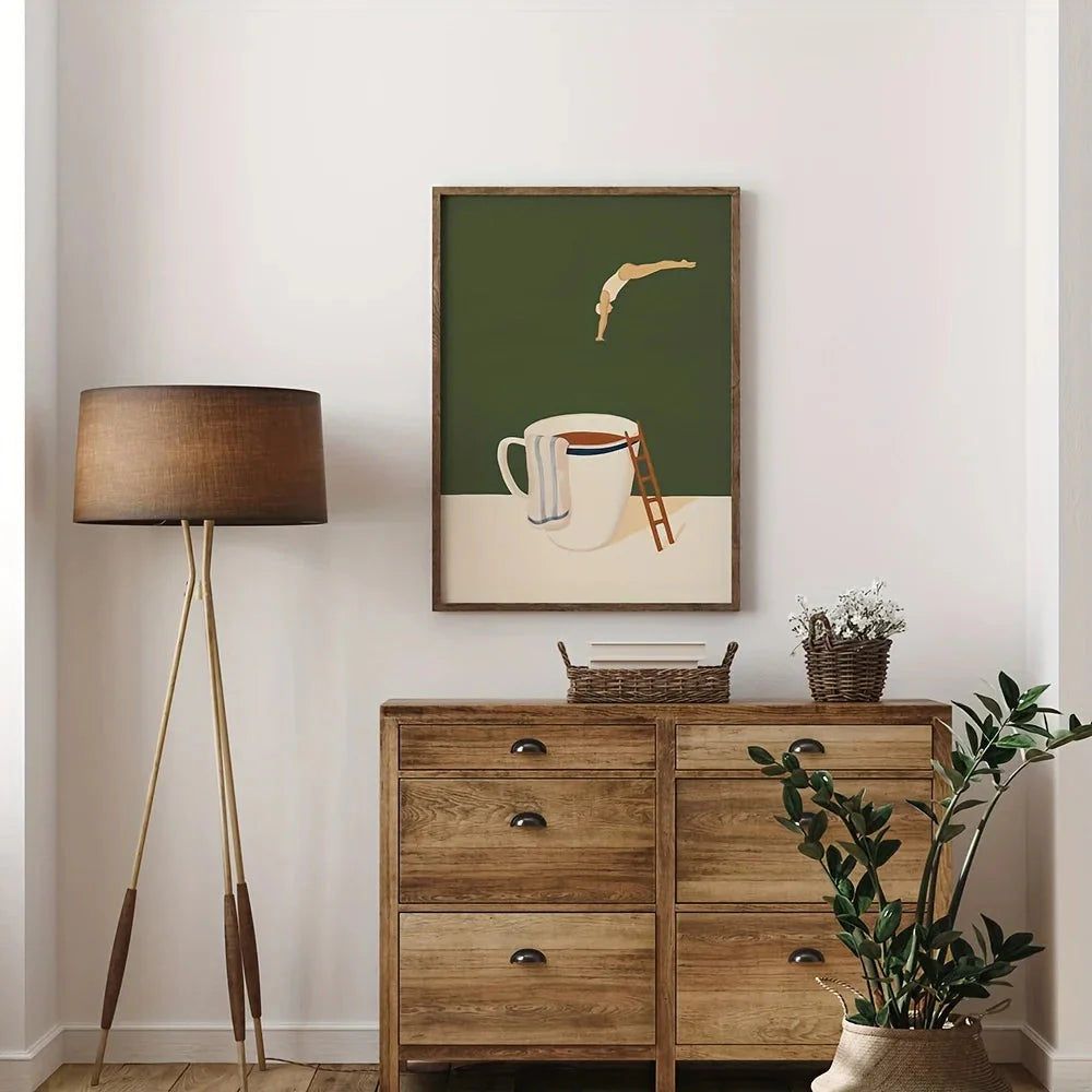 Retro Coffee Diving Poster Canvas Wall Art | Good Morning Coffee Print