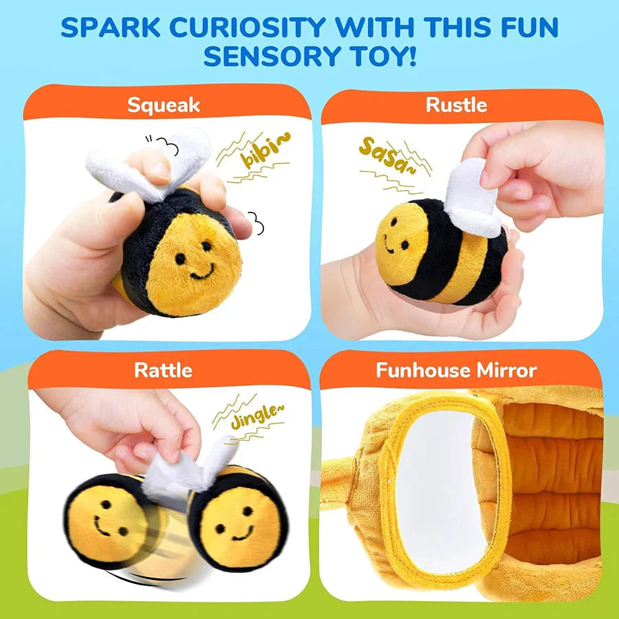 Soft Baby Beehive Toy with 5 Sensory Rattles for 6-12 Months
