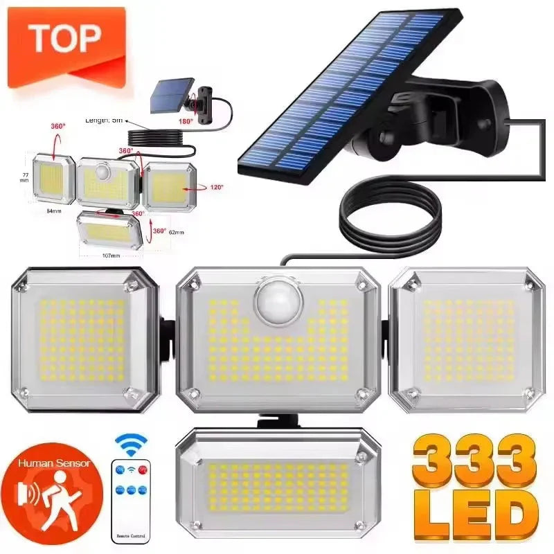 122/333 LED Solar Motion Sensor Lights – IP65 Waterproof Outdoor Wall Lamp with 3 Modes for Garage, Yard & Corridor