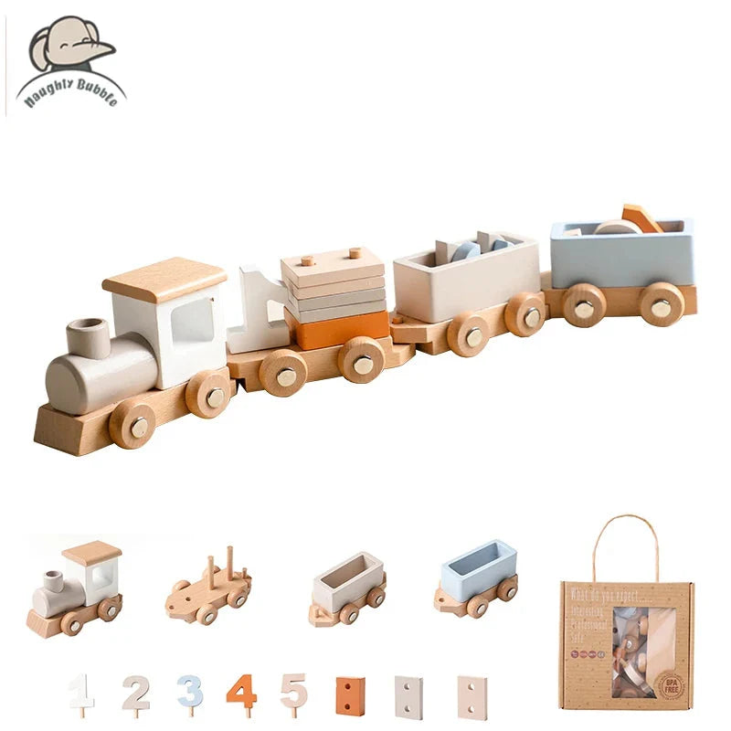 Wooden Train Birthday Toy Montessori Baby Learning