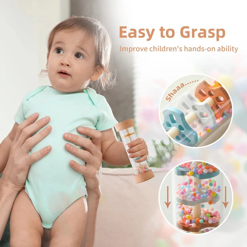 Montessori Baby Rain Stick Rainbow Hourglass Music Rattle Toy