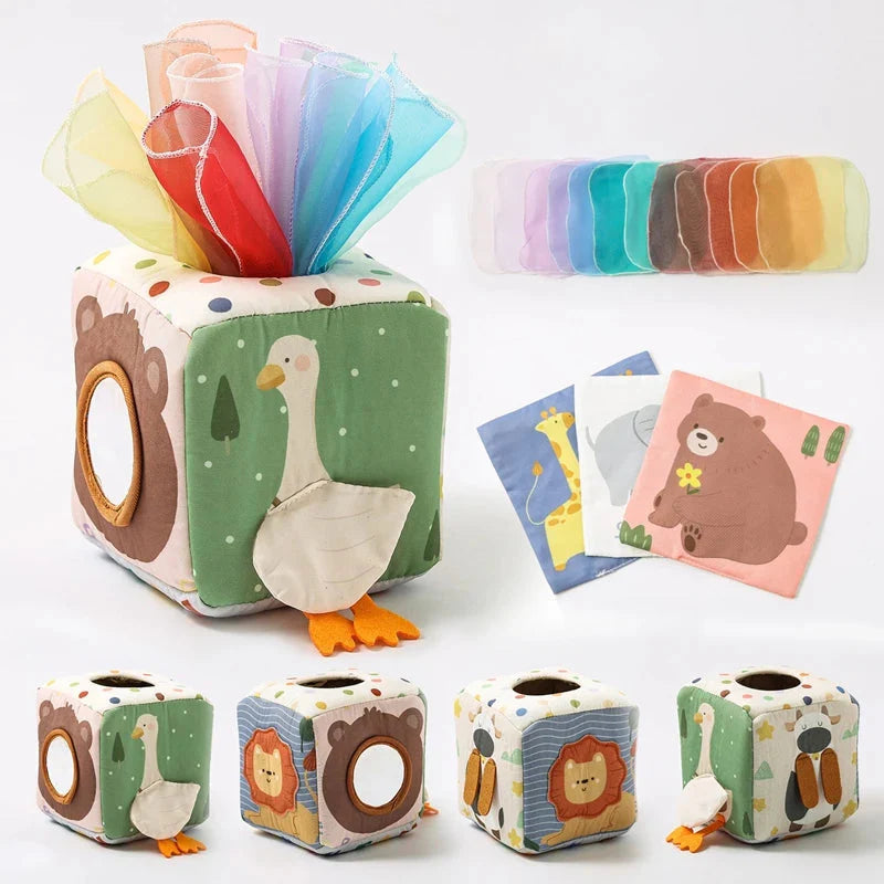 Montessori Cloth Busy Box Animal Tissue Toy