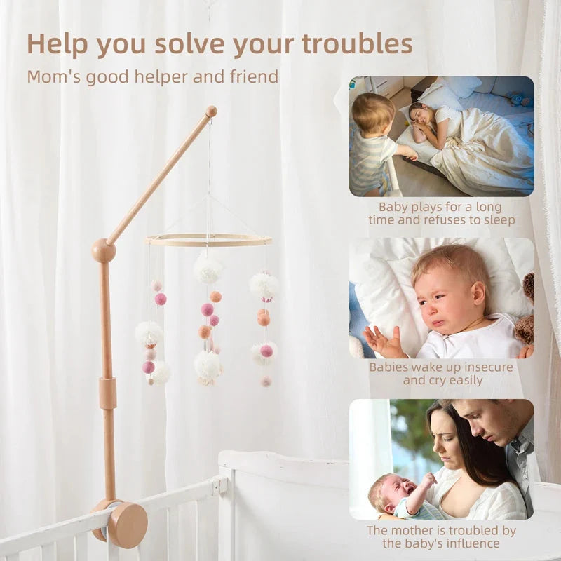 Wooden Baby Rattle Crib Mobile Holder for Newborns