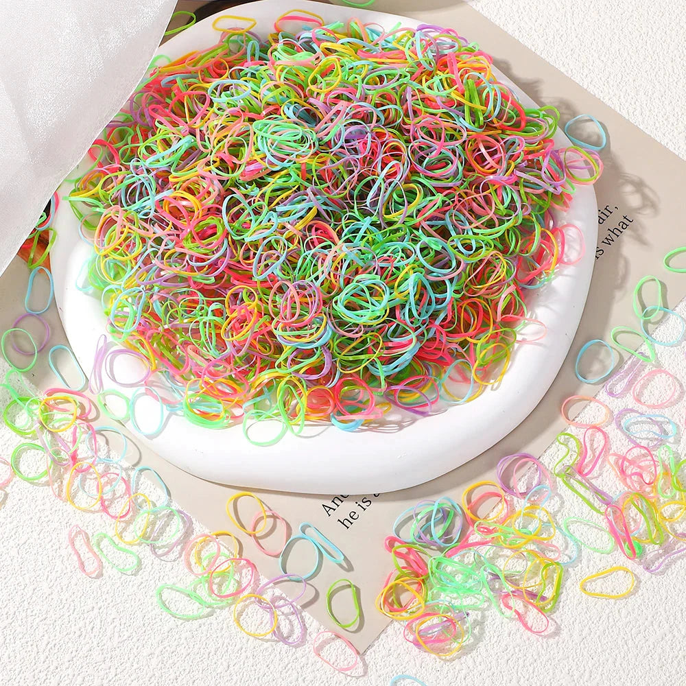 500/1000Pcs Colourful Hair Ties for Girls Kids Ponytail Holder Bands