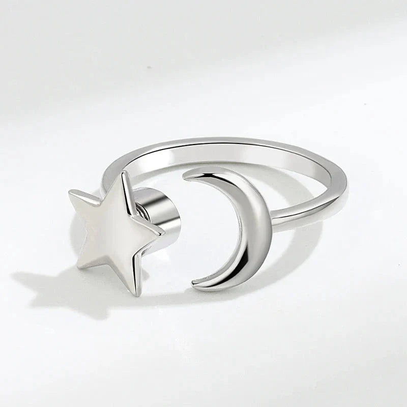 Anti-Stress Spinner Ring for Women – 18K Gold Plated Stainless Steel Fidget Ring with Sunflower & Star Design, Anxiety Relief Jewelry Gift