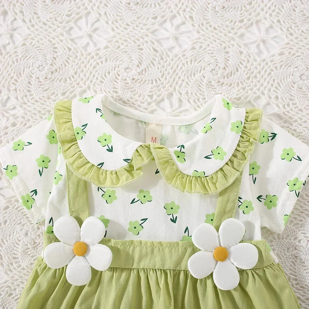 Baby Girl Floral Summer Dress (0–3Y) – Cotton Two-Piece Style Shoulder Strap Outfit