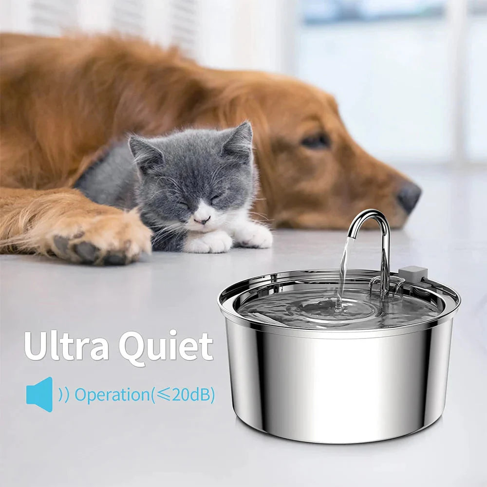Stainless Steel Pet Water Fountain – USB Automatic Cat & Dog Bowl