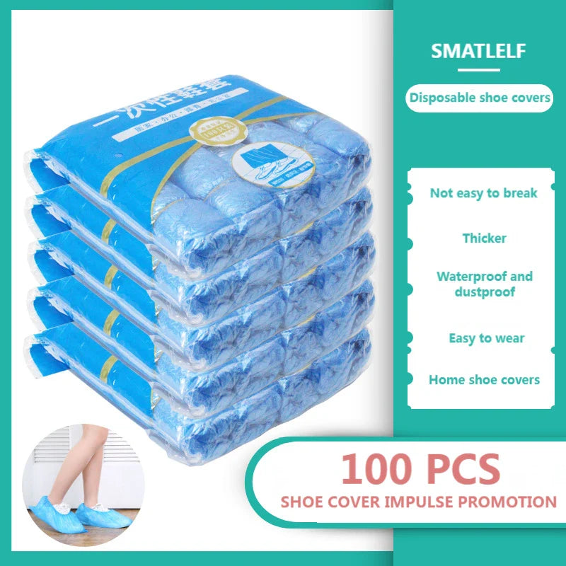Portable Waterproof Boot Covers Plastic Non-slip Wear Disposable Shoe Covers Overshoes Rain Shoe Covers Mud-proof 1Pack/100 Pcs